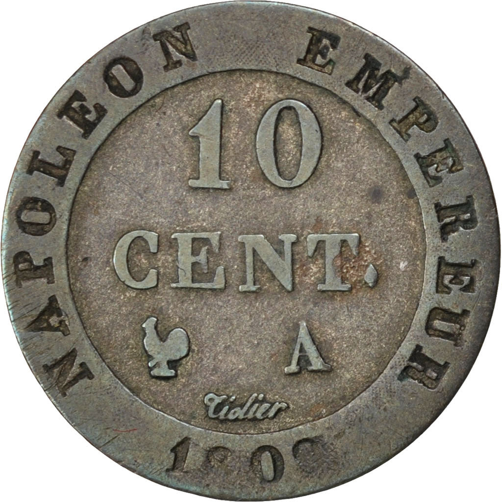 FRANCE, Napoléon I, 10 Centimes, 1809, Paris, KM #676.1, VF(30-35), Billon, G...