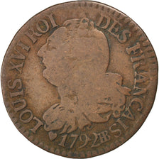 Francia, 3 deniers français, 3 Deniers, Liard, 1792, Strasbourg, B+, Bronzo,...