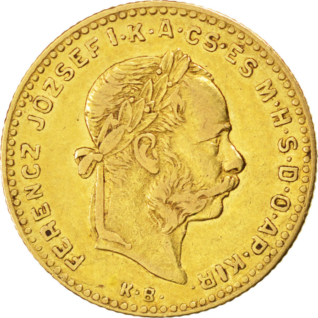 HUNGARY, 4 Forint 10 Francs, 1884, KM #466, EF(40-45), Gold, 3.19