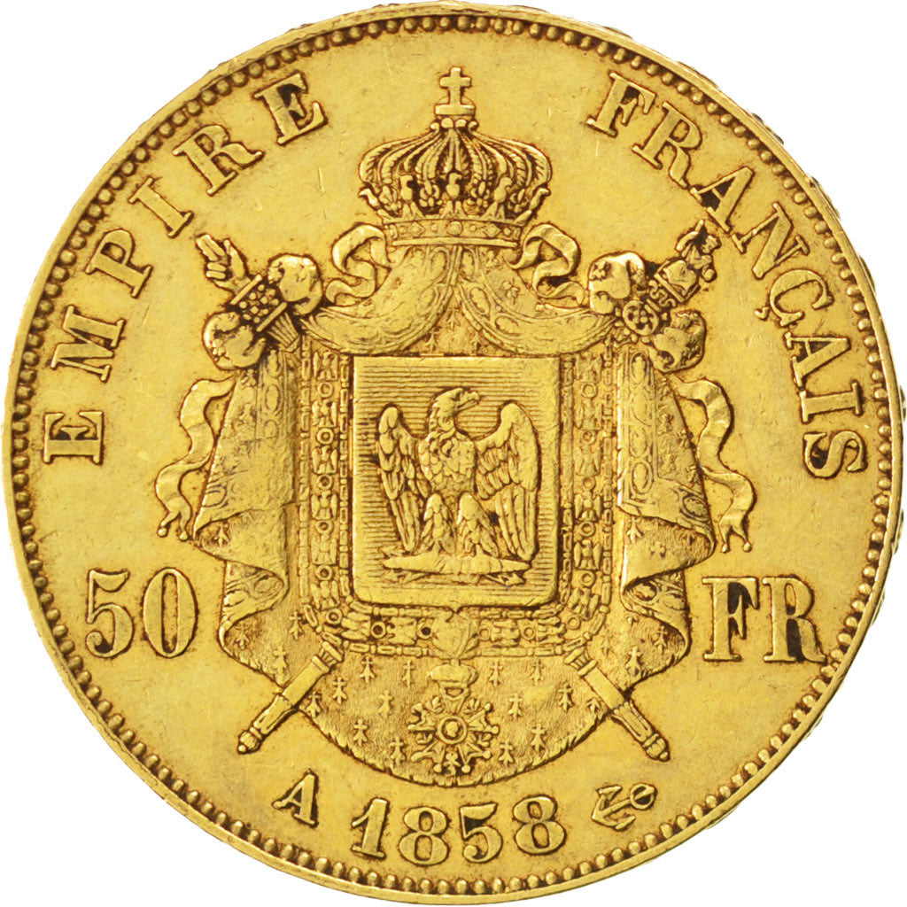 FRANCE, Napoléon III, 50 Francs, 1858, Paris, KM #785.1, EF(40-45), Gold, Gadour
