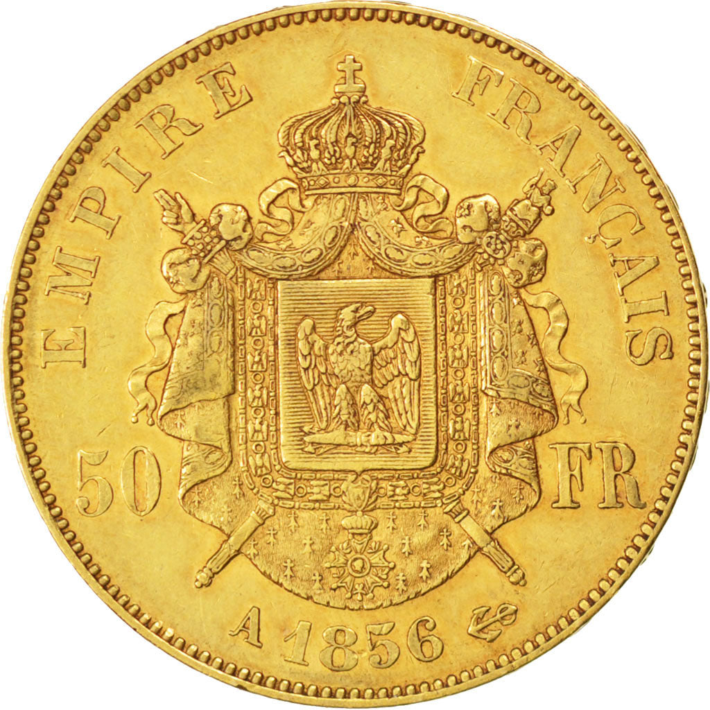 FRANCE, Napoléon III, 50 Francs, 1856, Paris, KM #785.1, AU(50-53), Gold, Gadour