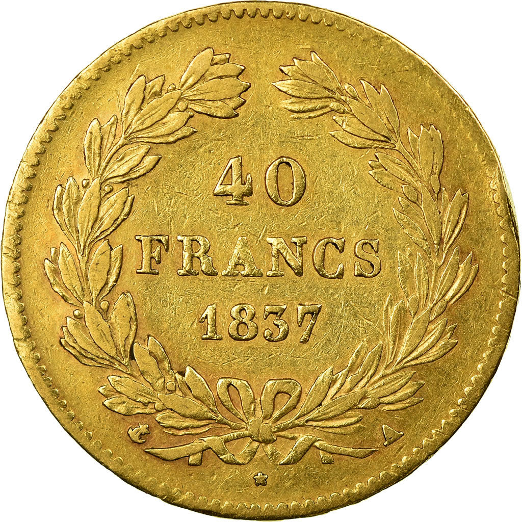 Coin, France, Louis-Philippe, 40 Francs, 1837, Paris, VF(30-35), Gold, KM:747.1