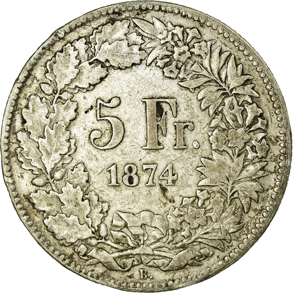 Coin, Switzerland, 5 Francs, 1874, Bern, VF(20-25), Silver, KM:11