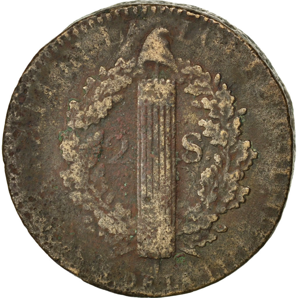 Coin, France, 2 sols françois, 2 Sols, 1792, Lille, VF(20-25), Bronze