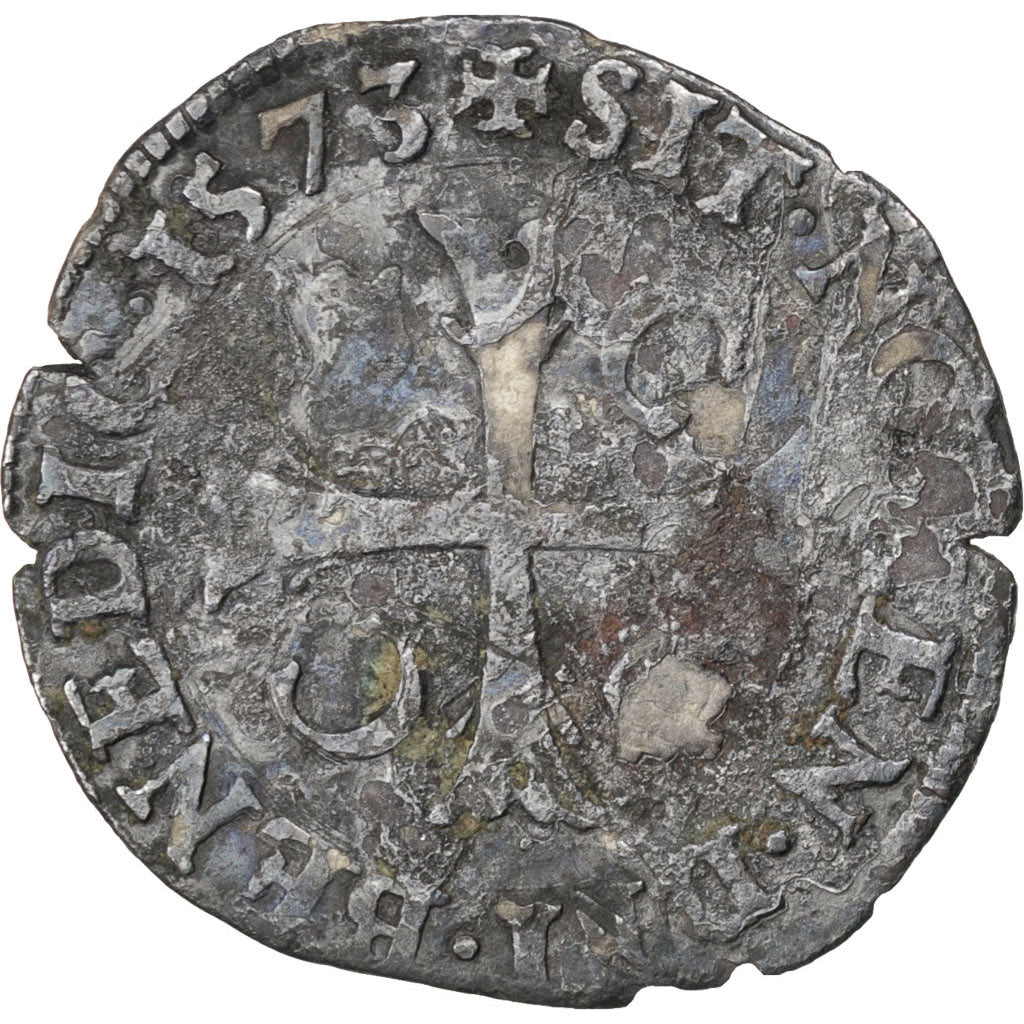 FRANCE, Douzain, 1573, Poitiers, VF(20-25), Billon, Sombart #4394, 2.23
