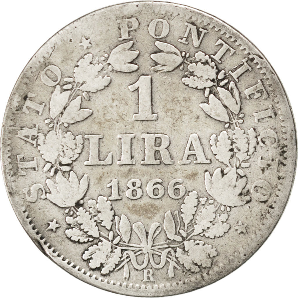 Vatican, Pie IX, 1 Lira, 1866 XXI R, KM 1378