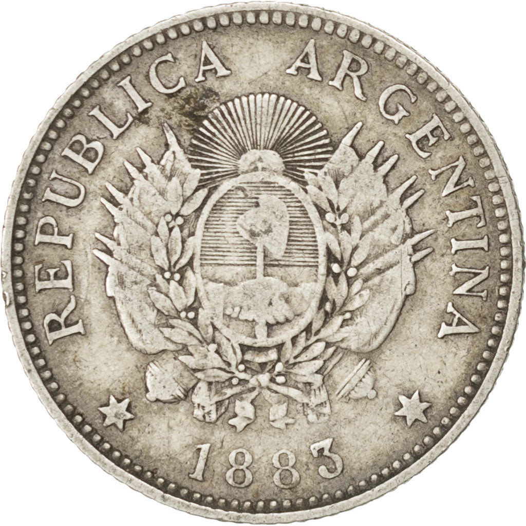 ARGENTINA, 20 Centavos, 1883, KM #27, VF(30-35), Silver, 4.89