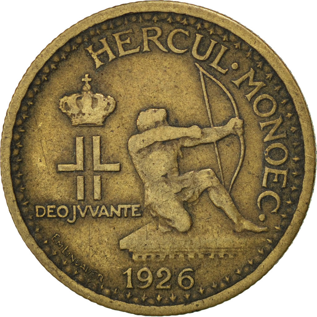 MONACO, 50 Centimes, 1926, KM #113, VF(30-35), Aluminum-Bronze, Gadoury #126,...