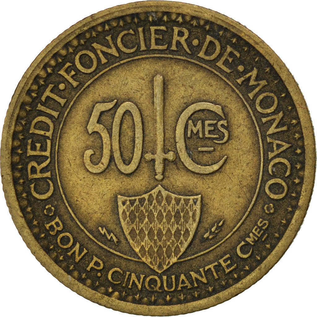 MONACO, 50 Centimes, 1926, KM #113, VF(30-35), Aluminum-Bronze, Gadoury #126,...