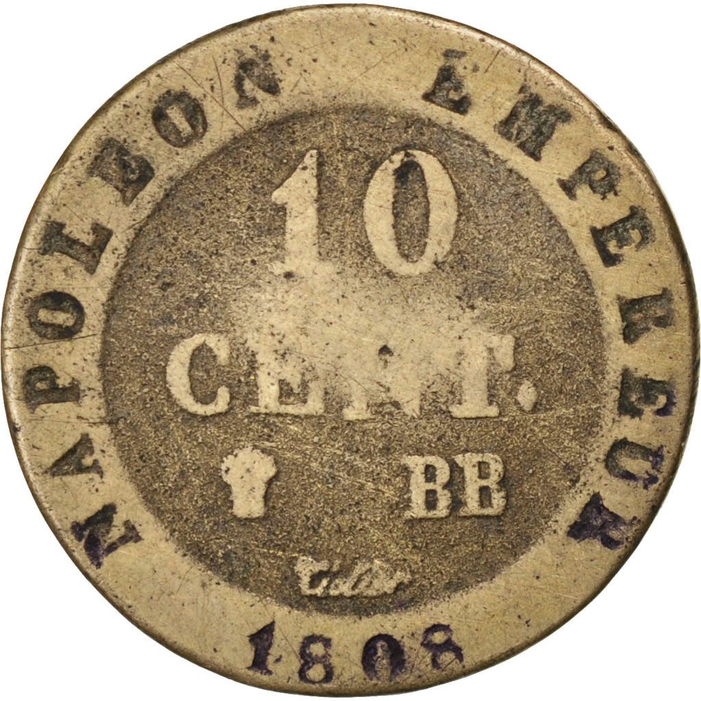 Francia, Napoléon I, 10 Centimes, 1808, Strasbourg, MB, Biglione, KM:676.3,...