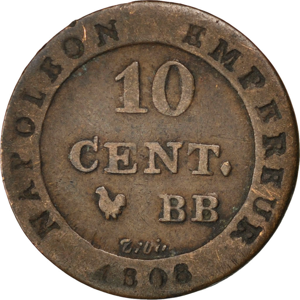 Premier Empire, 10 Centimes Napoléon Ier, 1808 BB, Strasbourg, Faux d'époque, Ga