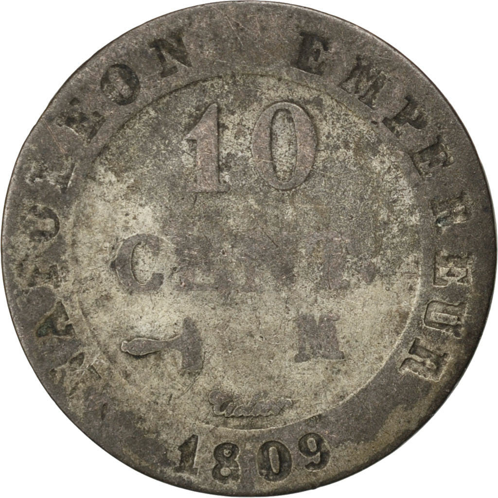 FRANCE, Napoléon I, 10 Centimes, 1809, Toulouse, KM #676.6, F(12-15), Billon, G.