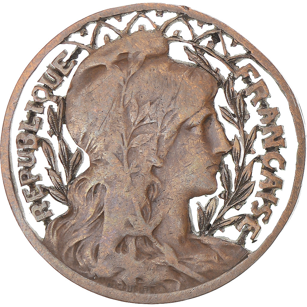 Moneta, Francia, 5 Centimes, 1908, Paris, modifié, MB+, Rame, Gadoury:165