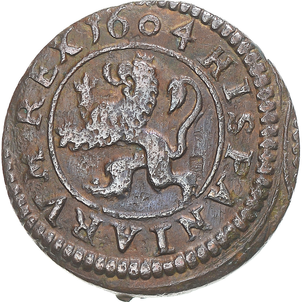 Coin, Spain, Philip III, 4 maravedis, 1604, Segovia, AU(50-53), Bronze, KM:6.5