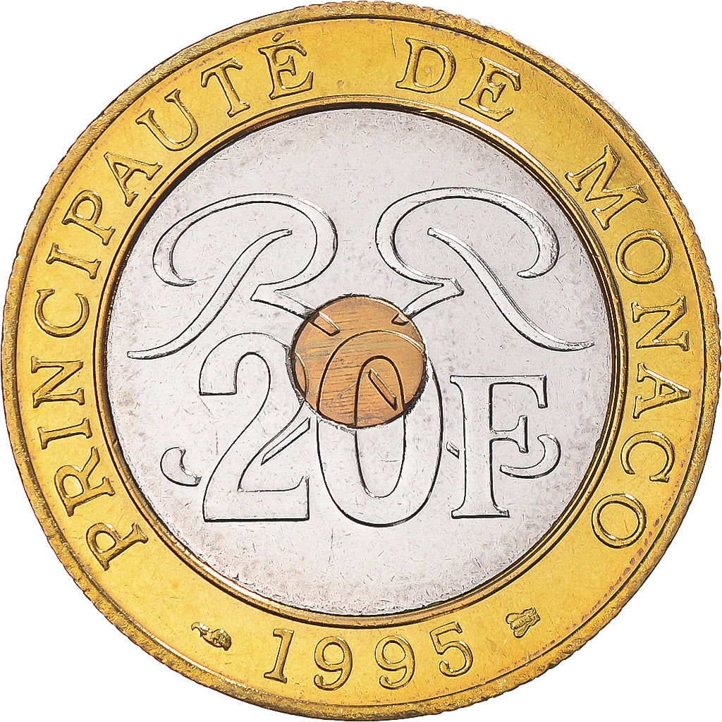 Coin, Monaco, Rainier III, 20 Francs, 1995, Paris, BU, MS(65-70), Bi-Metallic