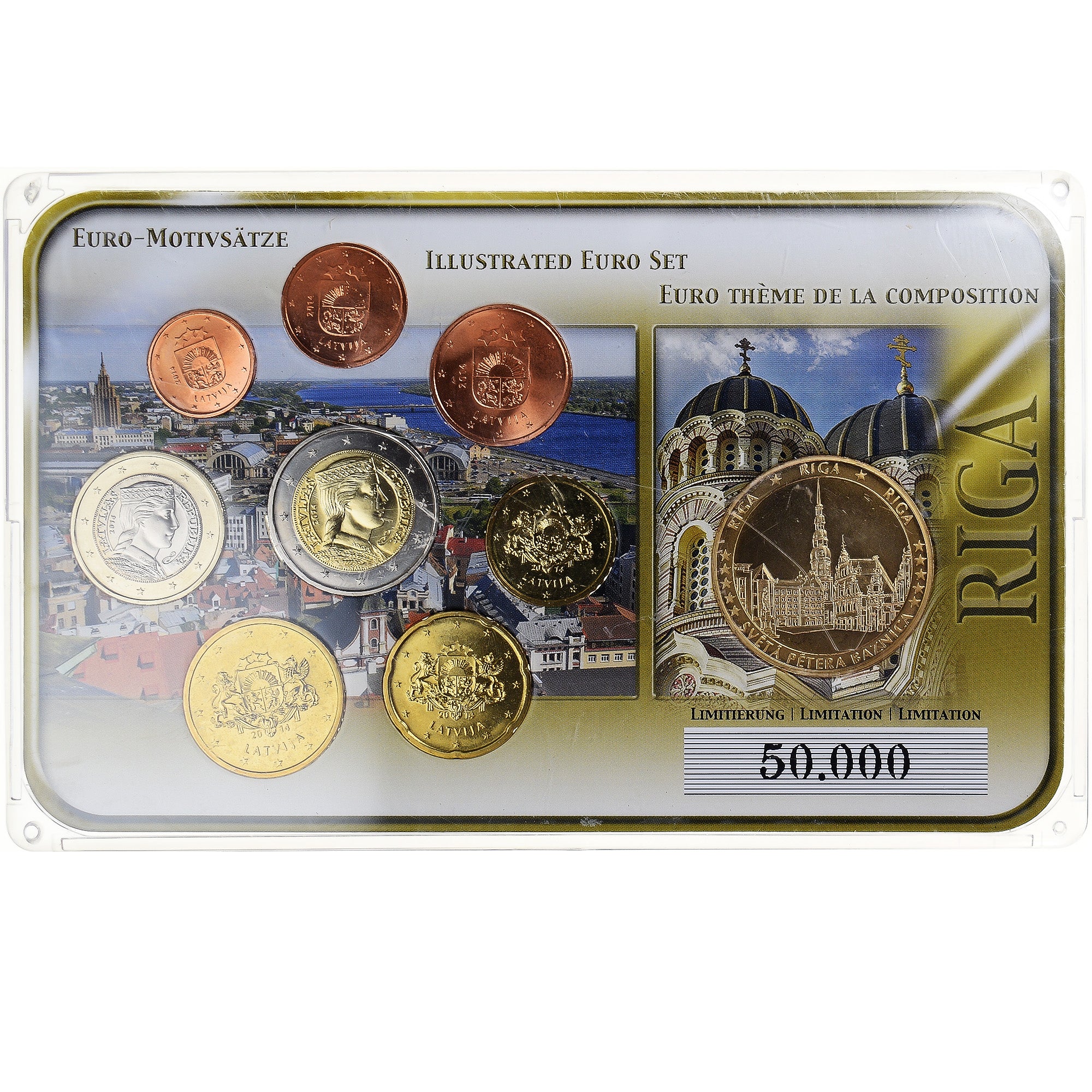 Lettonie, 1 Cent to 2 Euro, euro set, 2014, Riga, Special Unc., FDC