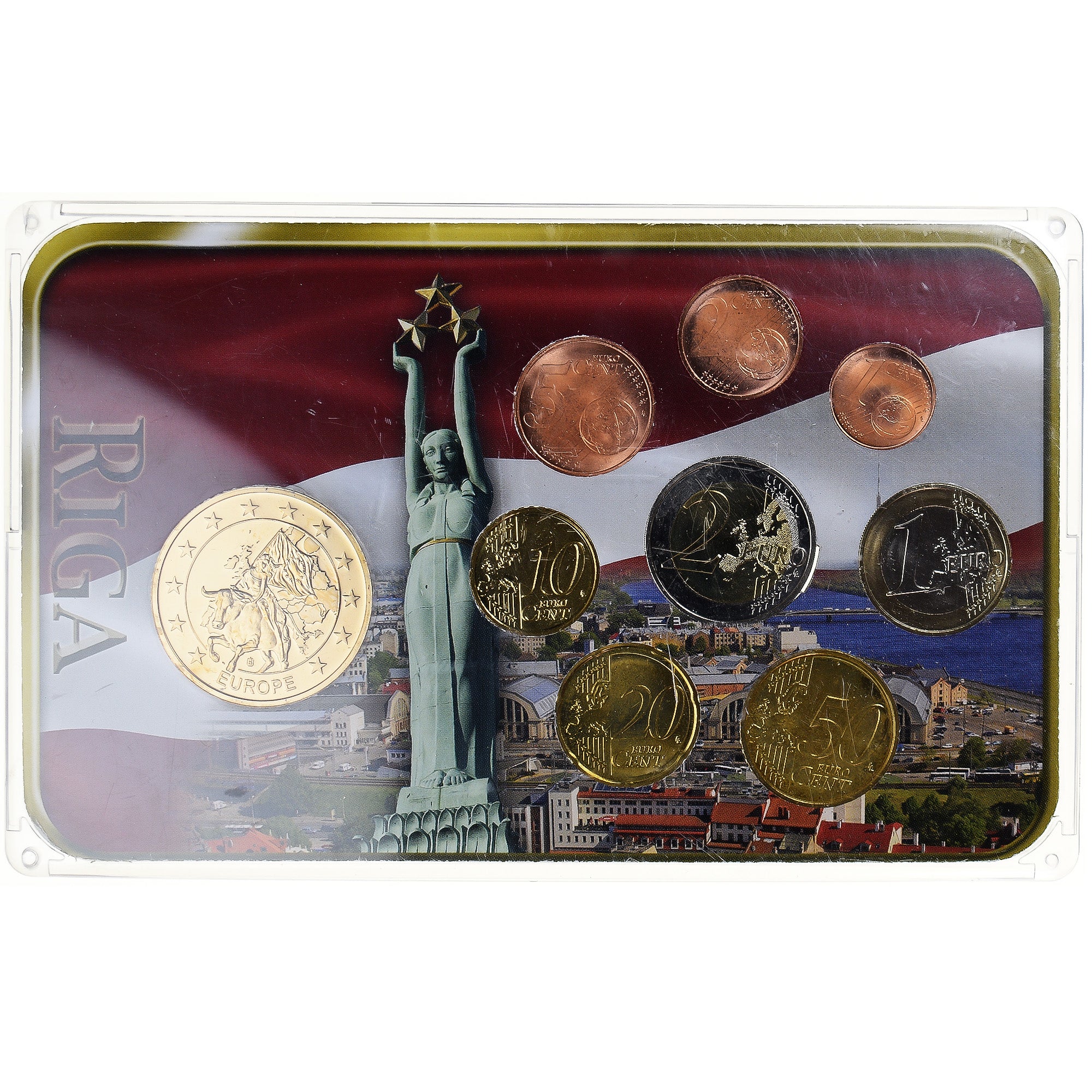 Lettonie, 1 Cent to 2 Euro, euro set, 2014, Riga, Special Unc., FDC