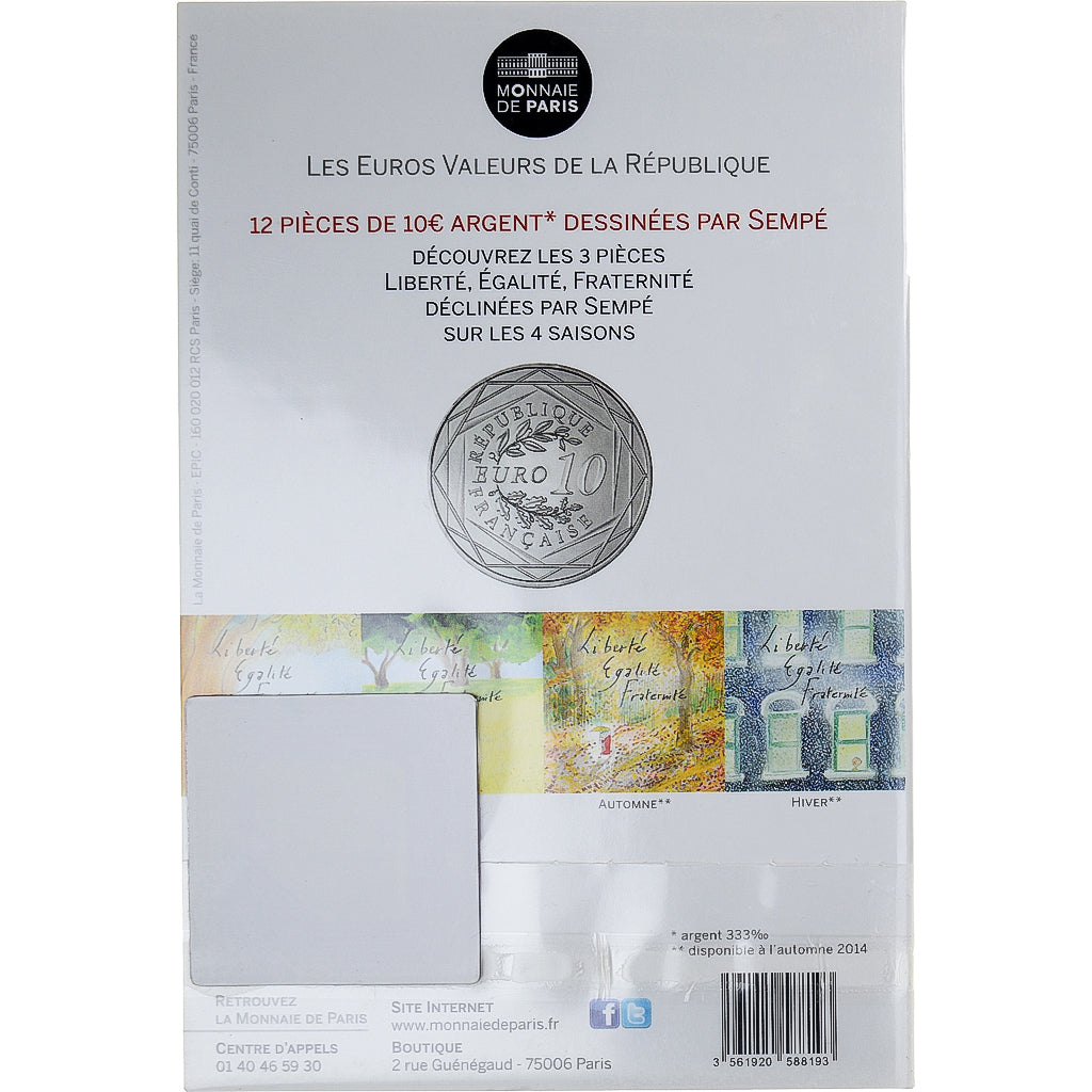 France, 10 Euro, Sempé - Été - Égalité, 2014, Monnaie de Paris, MS(65-70)