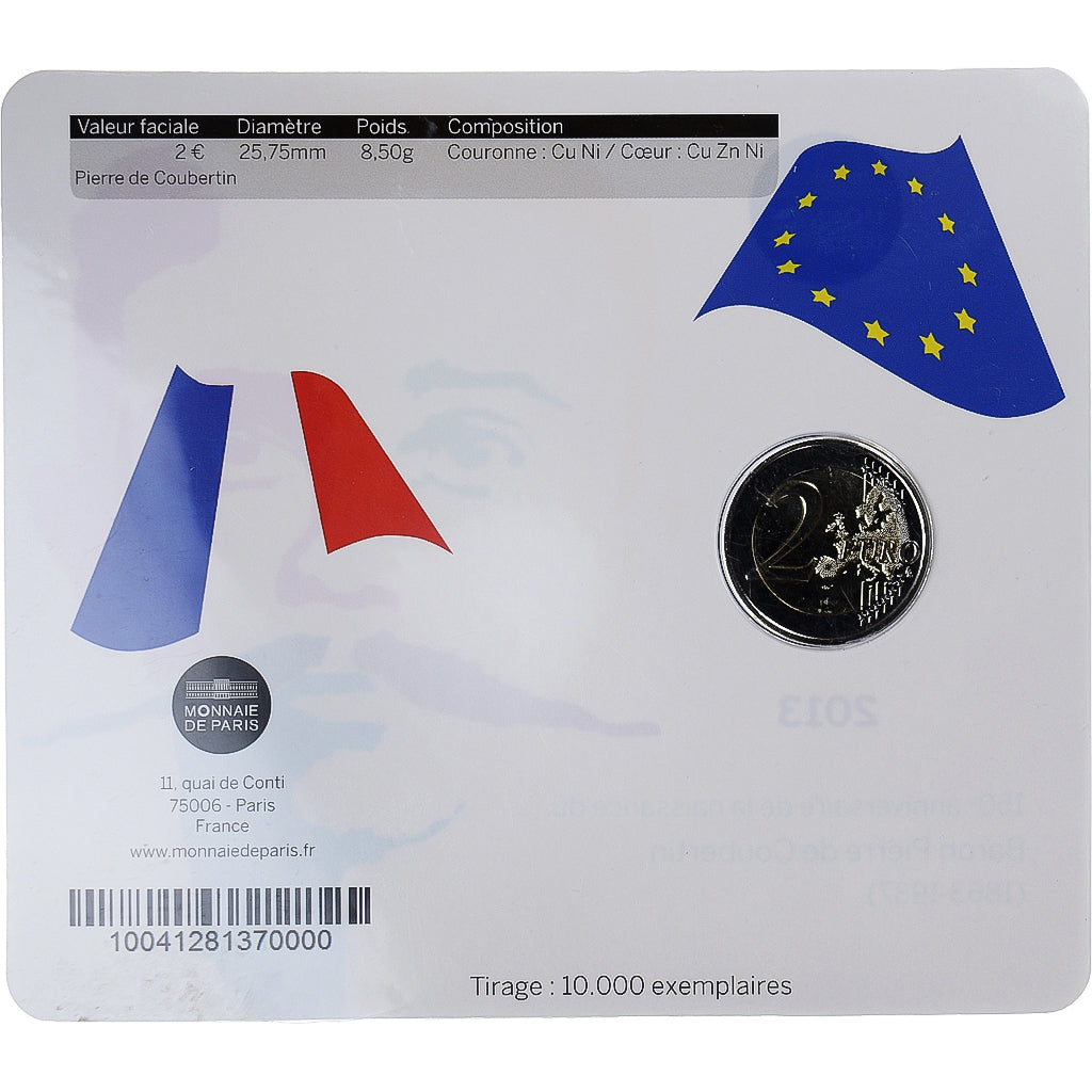 France, 2 Euro, Pierre de Coubertin, 2013, Monnaie de Paris, MS(65-70)