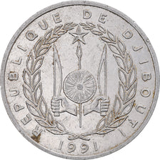 Monnaie, Djibouti, 5 Francs, 1991, Paris, TTB, Aluminium, KM:22