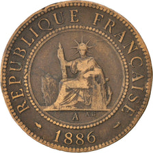 FRENCH INDO-CHINA, Cent, 1886, Paris, KM #1, VF(30-35), Bronze, 31, Lecompte...