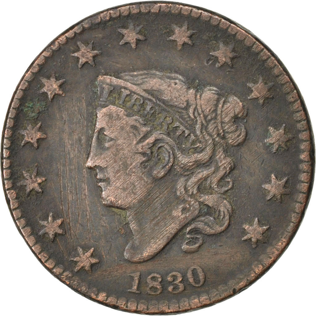 UNITED STATES, Coronet Cent, Cent, 1830, U.S. Mint, KM #45, VF(20-25), Copper,..