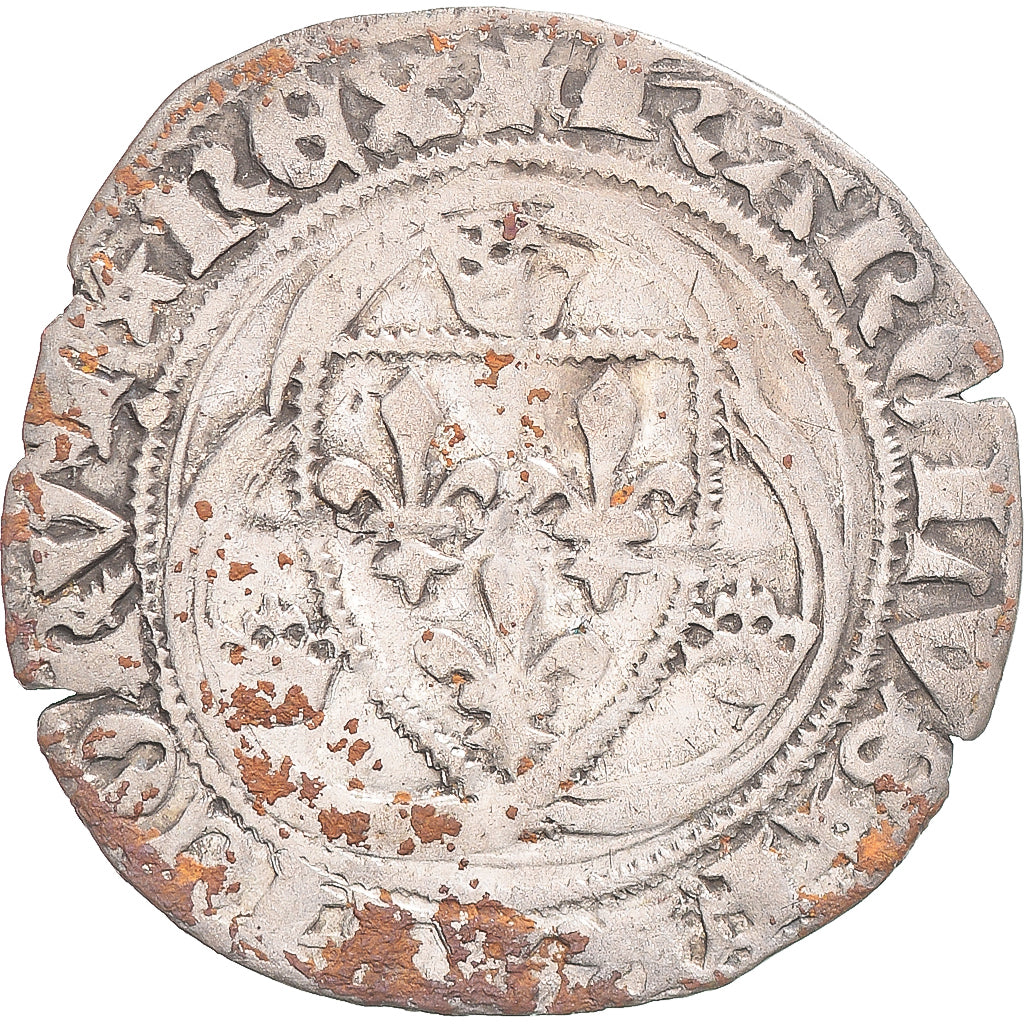 Moeda, França, Charles VII, Blanc à la couronne, Tournai, AU(50-53), Prata