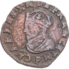 Moneta, Francia, Double Tournois, 1595, Dijon, la Ligue au nom de Charles X, MB