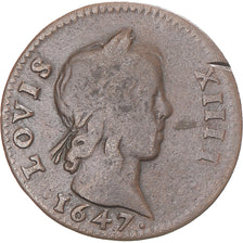 Monnaie, France, Louis XIV, Double Tournois, 1647, Paris, ESSAI, TB+, Cuivre