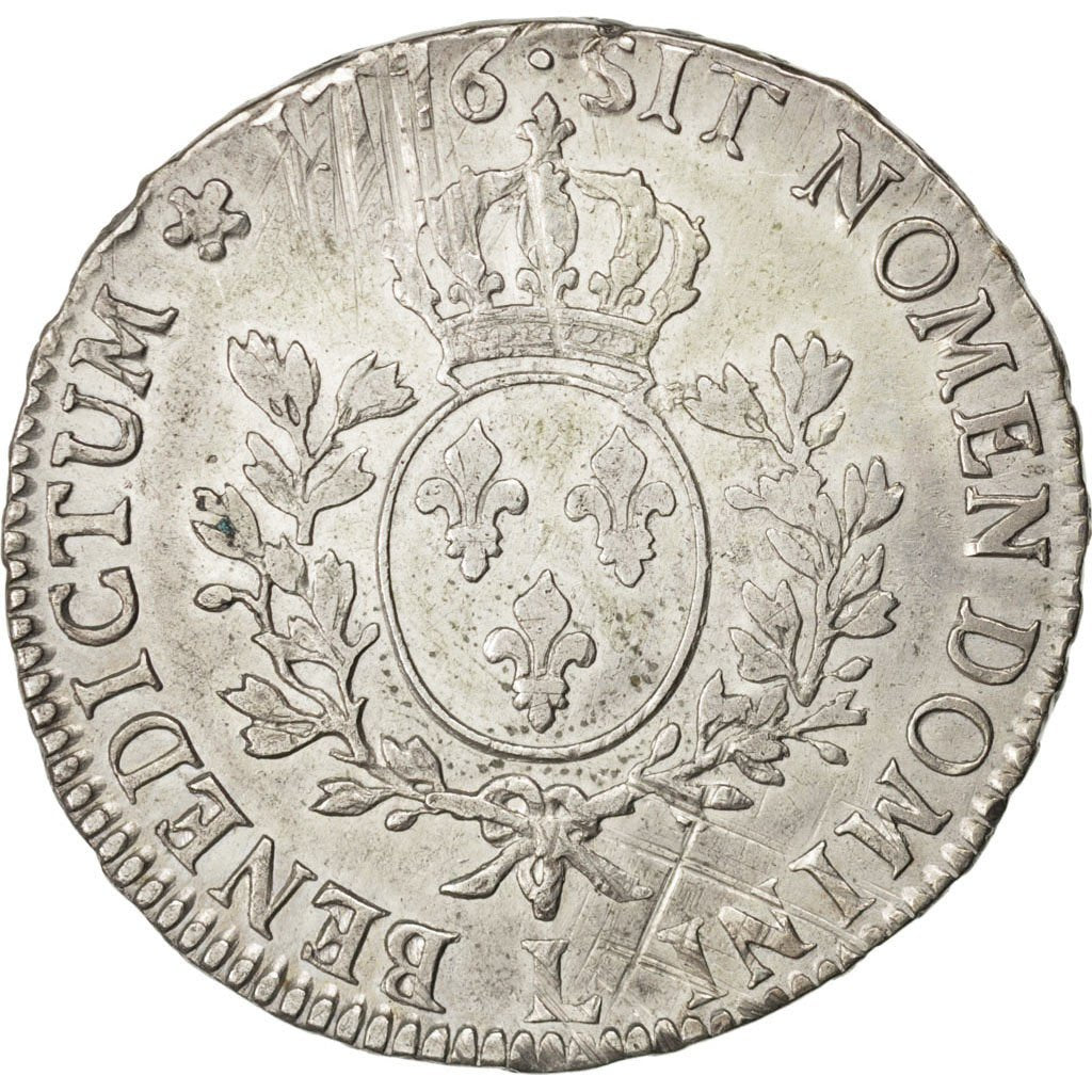 Louis XVI, Écu aux branches d'olivier, 1776 L, Bayonne, Gadoury 356