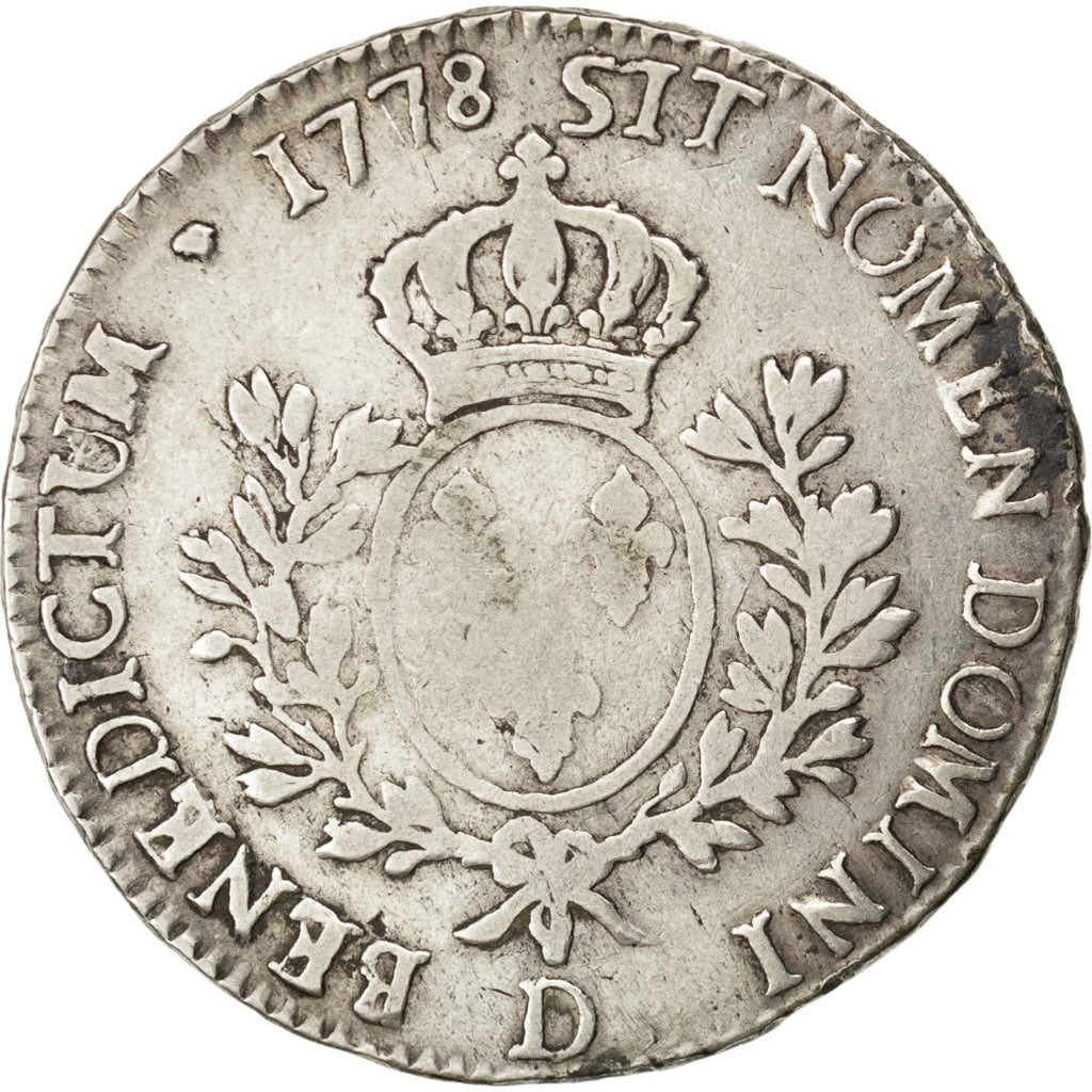 Louis XVI, Écu aux branches d'olivier, 1778 D, Lyon, Gadoury 356