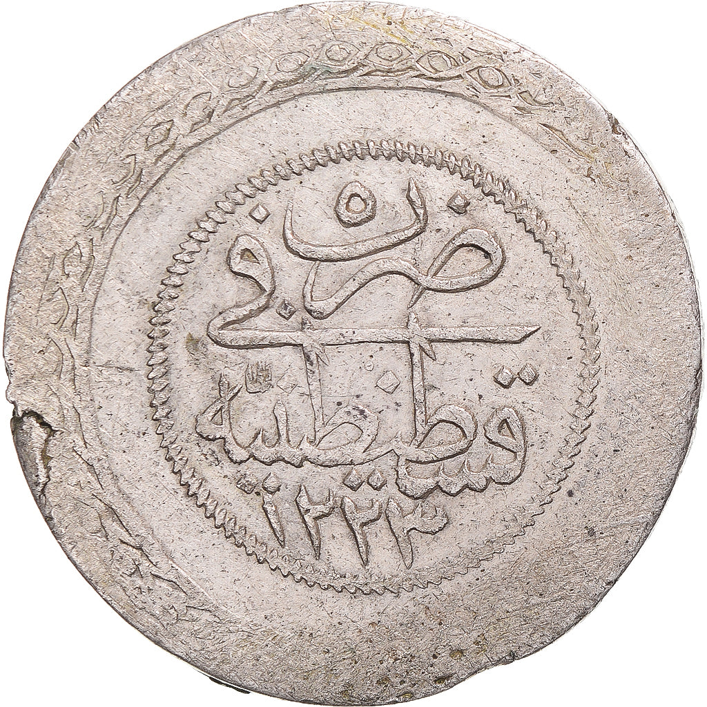 Moneda, Turquía, Mahmud II, 5 Kurus, AH 1223 / 1808, Qustantiniyah, MBC, Plata