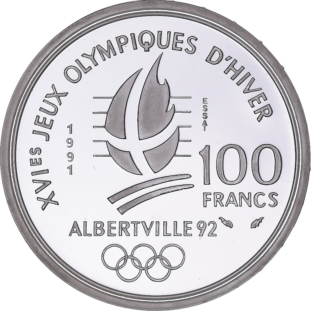 Coin, France, Albertville - Coubertin, 100 Francs, 1991, MDP, ESSAI, BE