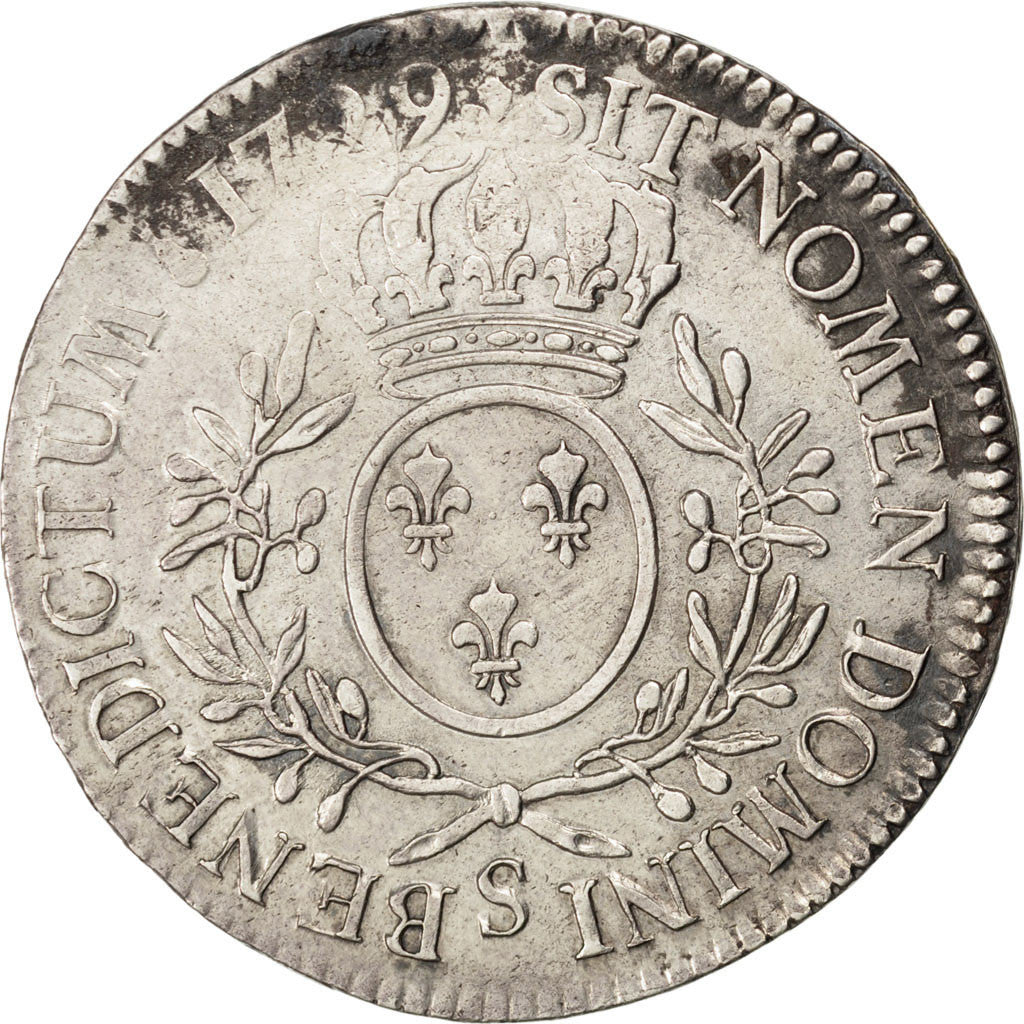 FRANCE, Écu aux branches d'olivier, ECU, 1729, Reims, KM #486.19, EF(40-45), ...