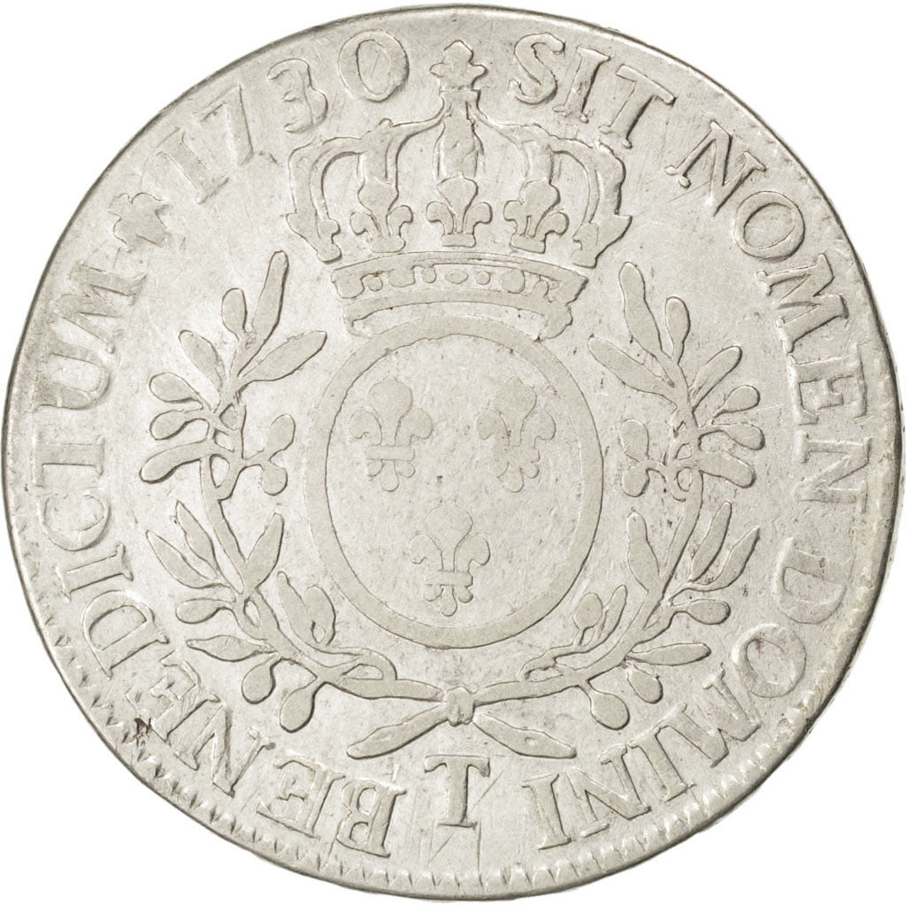 FRANCE, Écu aux branches d'olivier, ECU, 1730, Nantes, KM #486.20, VF(20-25), ..