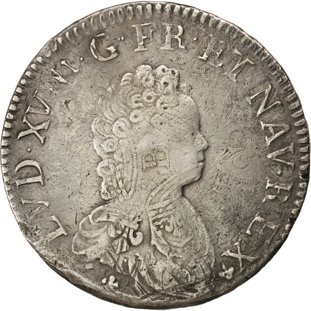 FRANCE, Écu Vertugadin, ECU, 1717, Paris, KM #414.1, VF(20-25), Silver, Gadoury
