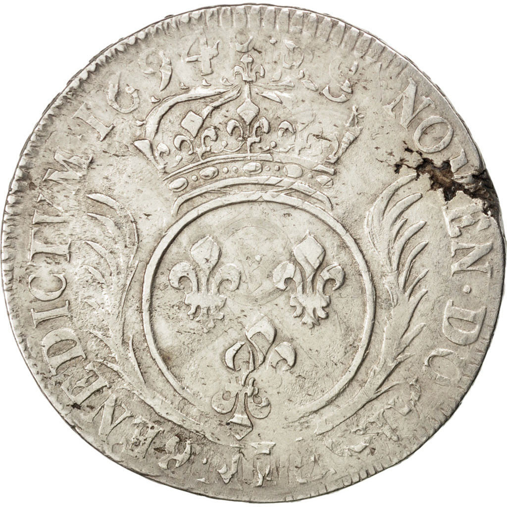 FRANCE, Ecu, 1694, VF(30-35), Silver, Gadoury #217, 27.06