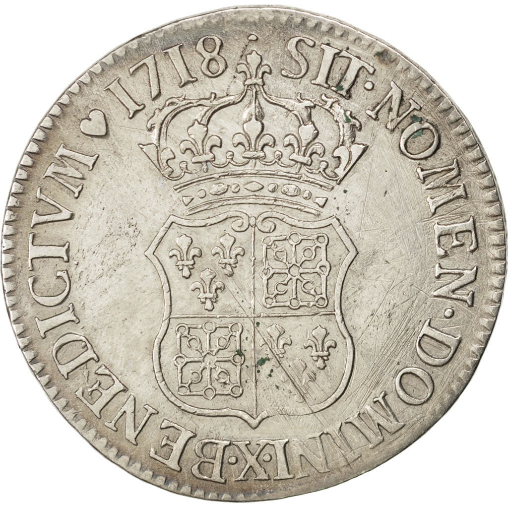 FRANCE, Écu de France-Navarre, ECU, 1718, Amiens, KM #435.23, VF(20-25), Silver,