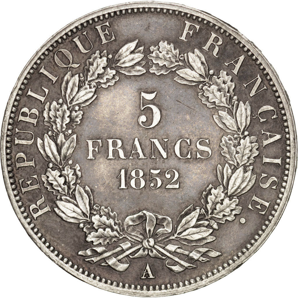 FRANCE, Napoléon III, 5 Francs, 1852, Paris, KM #773.1, AU(55-58), Silver, G...