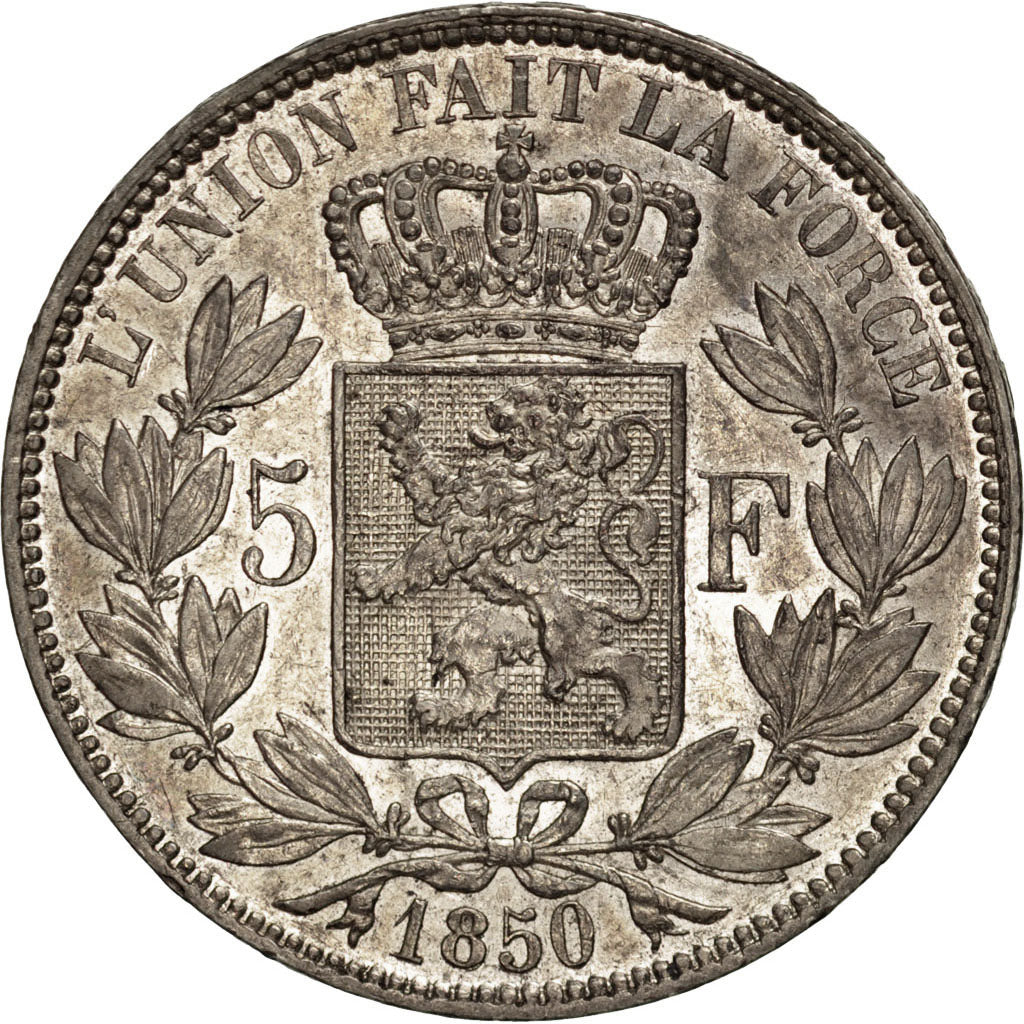 Belgio, Leopold I, 5 Francs, 5 Frank, 1850, SPL-, Argento, KM:17