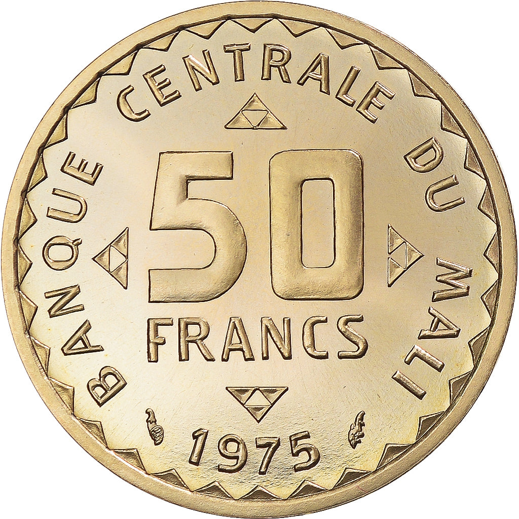Coin, Mali, 50 Francs, 1975, Monnaie de Paris, ESSAI, MS(65-70), Nickel-brass