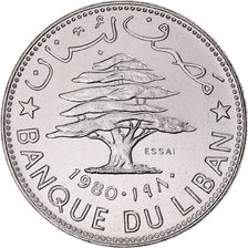 Moeda, Líbano, 50 Piastres, 1980, Monnaie de Paris, ENSAIO, MS(65-70), Níquel