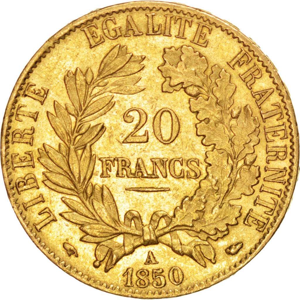 IIème République, 20 Francs or Cérès, 1850 A, Paris, Gadoury 1059