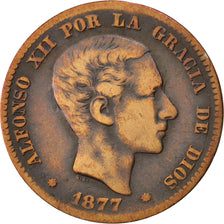 Spain, 10 Centimos, 1877, KM #675, VF(20-25), Bronze, 9.58
