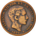 Spain, 10 Centimos, 1877, KM #675, VF(20-25), Bronze, 9.58