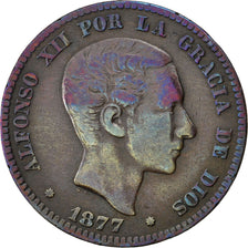 Moneda, España, Alfonso XII, 10 Centimos, 1877, BC+, Bronce, KM:675