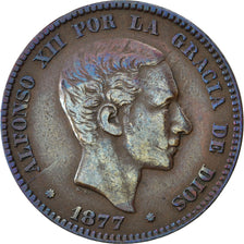 Spagna, Alfonso XII, 10 Centimos, 1877, BB, Bronzo, KM:675