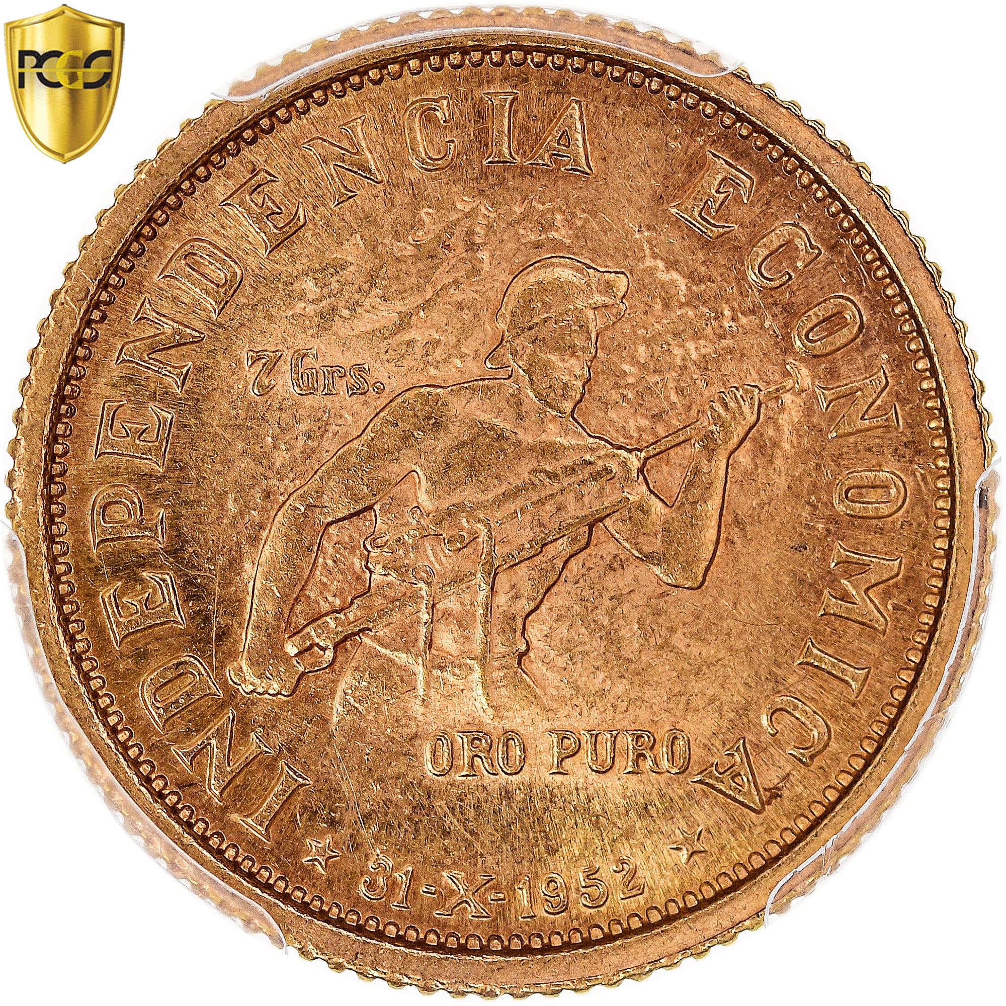 Coin, Bolivia, 7 Gramos, 10 Bolivianos, 1952, Paris, PCGS, MS63, MS(63), Gold