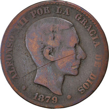 Moneda, España, Alfonso XII, 10 Centimos, 1879, BC, Bronce, KM:675