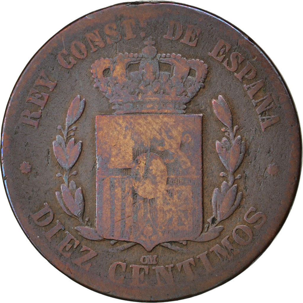 Coin, Spain, Alfonso XII, 10 Centimos, 1879, VG(8-10), Bronze, KM:675